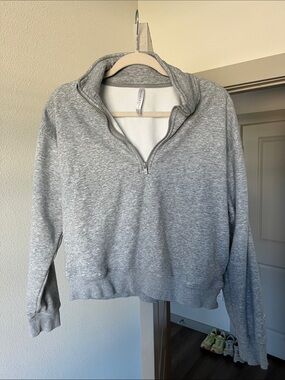 Fabletics Heather Gray Quarter-Zip Pullover Sweatshirt